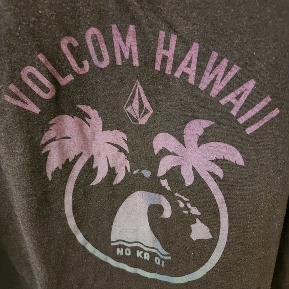 Volcom Medium Hawaii No Ka 01 Black V-Neck Top Shirt Loose Fit Oversized - Picture 3 of 7